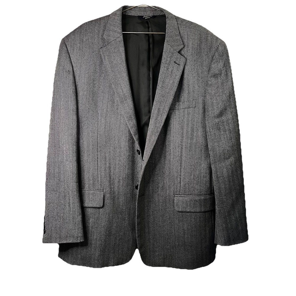 Joseph & Feiss Men's Gray Lambswool Herringbone Suit Jacket 48 Long